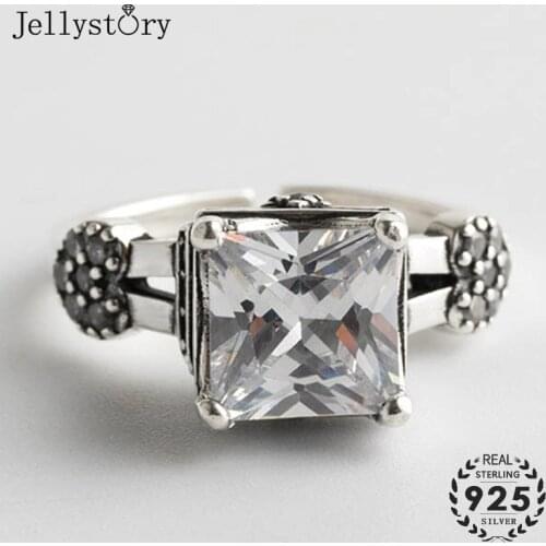 Jellystory Silver 925 Jewelry Ring with Square Shape Zircon Gemstones for Women Vintage Open Ring Wedding Party Gift wholesale