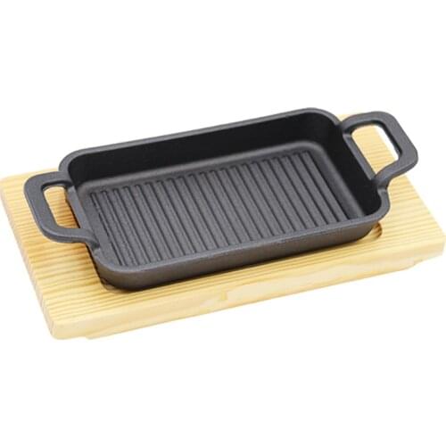 Korean double ear cast iron stripe barbecue pot rectangular iron plate roast plate single Mini fish plate cast iron cookware