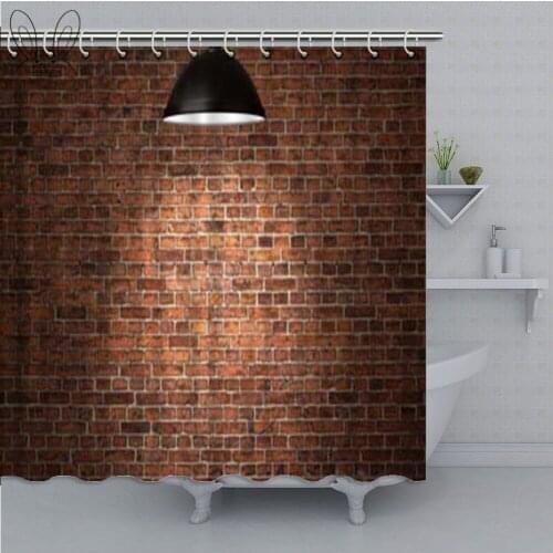 Red Brick Wall Mildew Resistant Polyester Fabric Shower Curtain Suit Non-Slip Floor Doormat Bathroom Shower Sets