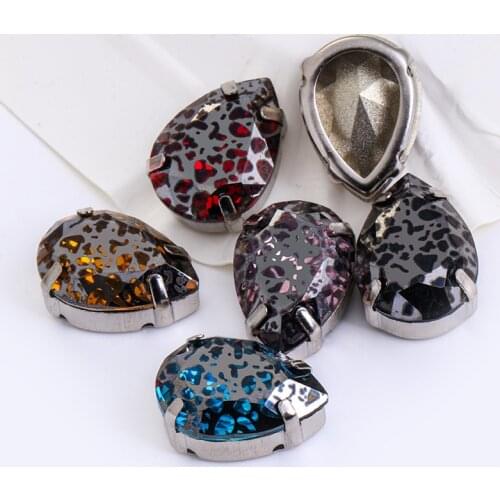 10Pcs Black Rust Print Drop Shaped Sew On Rhinestones Crystal for Crafts Glass Rhinestones Flatback With Silver Gold Bottom Claw
