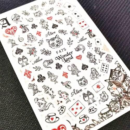 Newest F475 476 cartoon tiger design 3D nail art sticker decal stamping back gule DIY decoration wraps