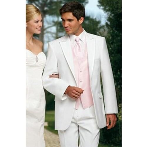 New Arrival Custom Made White Groom Mens Tuxedo Suits With Light Pink Vest,Bespoke White Tuxedo,Tailored Lapel Mens Suits