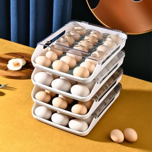 New Style Egg Storage Box Household Stackable Plastic Automatic Rolling Transparent Drawer Egg Tray for Home Kitchen Supplies
