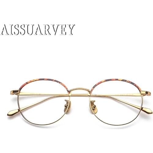 Pure Titanium Retro Round Vintage Print Optical Eyeglasses Frames Brand Designer Top Quality Eyewear Goggles Luxury Light 2019