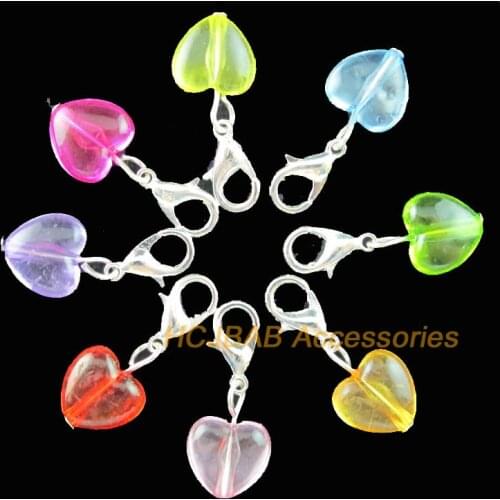 16 New Heart With Clasps Charms Silver Plated Acrylic Beads Mixed