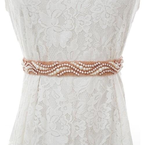 SESTHFAR Rose Gold Diamond Bridal Belt Crystal Wedding Belt Sash Rhinestones Bridal Sash For Wedding Dresses