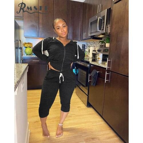 RMSFE 2021 European And American Women With Long Sleeves And Cap Neck Fashion Sports Leisure Two-Piece Female Set