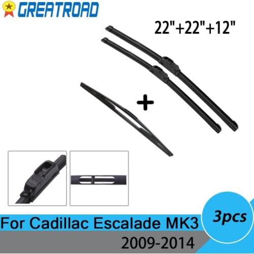 Wiper Front & Rear Wiper Blades Set Kit For Cadillac Escalade MK3 2009-2014 2010 2011 2012 2013 Windshield Windscreen 22"22"12"