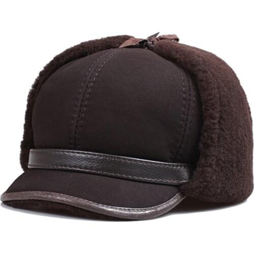 Womens Mens Shearling Sheepskin Leather Aviator Russian Ushanka Trapper Winter Real Fur Hat Black Brown Handmade Leather Hat