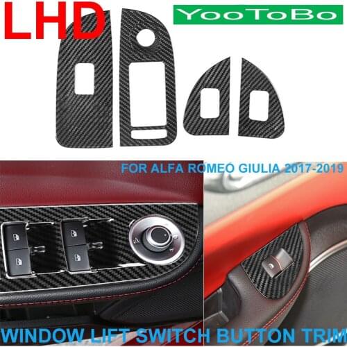 LHD Car Styling Real Dry Carbon Fiber Interior Window Lift Switch Button Frame Trim Panel Sticker For Alfa Romeo Giulia 2017-19