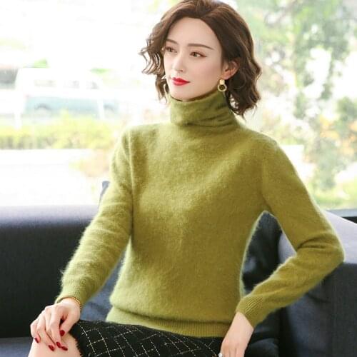 Super Warm 100% Mink Cashmere Womens Sweaters and Pullovers Autumn Winter Female Turtleneck Solid Color Soft Basic Jumper