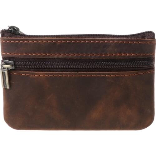 Women Men Retro Cowhide Slim Key Purse Zipper Around Wallet Solid New Fashion Unisex Handbag 11.5x7.5cm