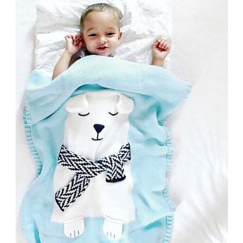 Comfortable Cartoon Delicate Polar Bear Baby Knitted Blanket Newborn Bedding Accessories Soft Skin-friendly Blanket Warm Outside