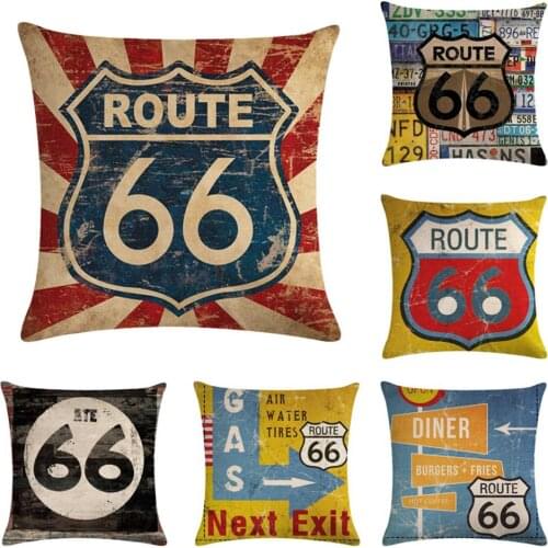 Vintage Route 66 Linen Pillow Case Soft Cushion Cover Sofa Home Office Decor