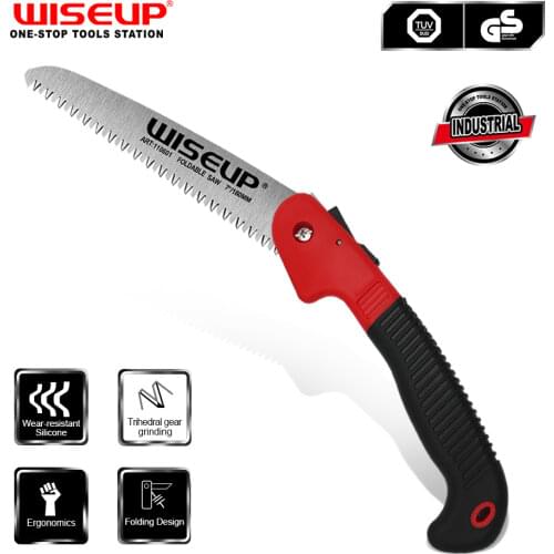 WISEUP 7 Inch Folding Saw Multipurpose Pruning Saw With Gear Lock Triple Cut Carbon Steel Blade Camping Woodworking Hand Tools