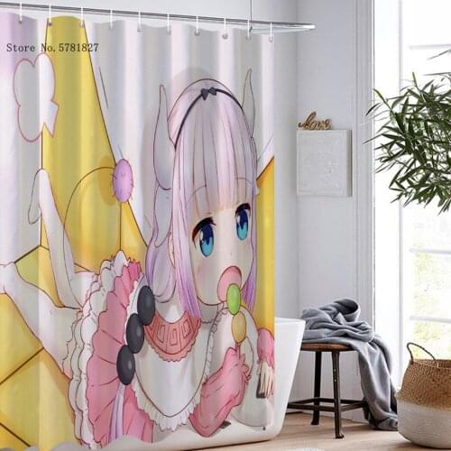 Miss Kobayashis Dragon Maid Shower Curtains Lovely Kawaii Girl Waterproof Polyester Home Textile Cartoon Anime Bathroom Curtain