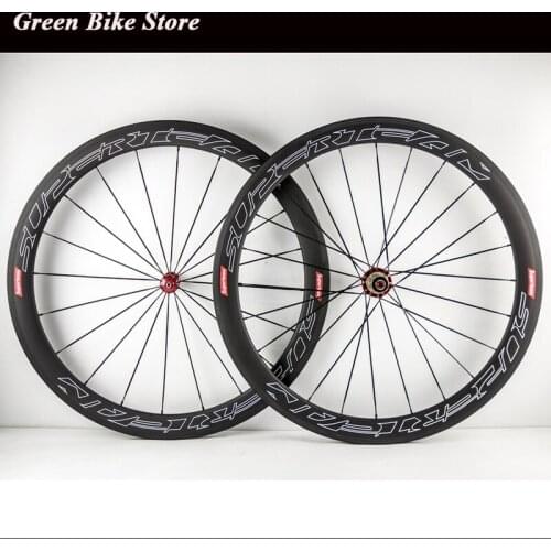 Factory sale 50mm full carbon fiber wheelset clincher with Red R36 hub black spokes black nipples road carbon wheels