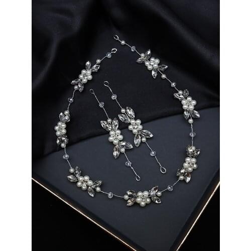 Romantic Silver Rhinestone Hair Vine Crystal Pearl Beads Handmade Headbands Elegant Women Hair Clips Tiaras Wedding Head Jewelry