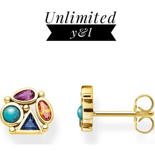 Stone Stud Earrings Blue Round Ellipse 925 Sterling Silver Ear Stud Thomas Vintage Good Fashion Jewelry for Women Men 2020 Gifts