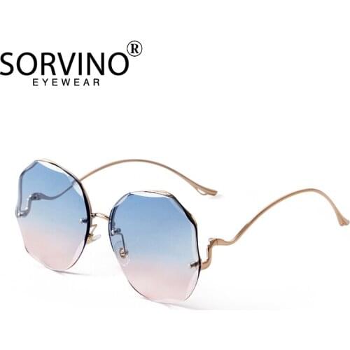 Metal Rimless Women Round Sunglasses Fashion Cut-edge Design Ladies Sunglass Trend Big-frame Ocean Lens Men Cool Style Glasses