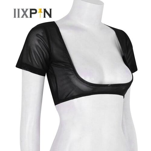 Womens belly dance Clothes Open Bust Short Sleeve belly Tops Soft Mesh bellydance costume See Through Sheer Belly Dance Crop Top