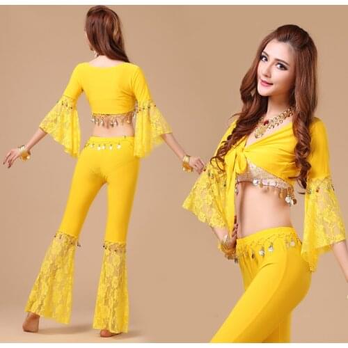 Women Sexy Belly Dancing Costume Top+ Pants 2 Pcs Female Bellydance Practice Costume Indian Dance Clothes Performance Costume 18