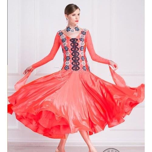 Ballroom dress woman ballroom dresses dance red customize ballroom dress competition lycra B-18479