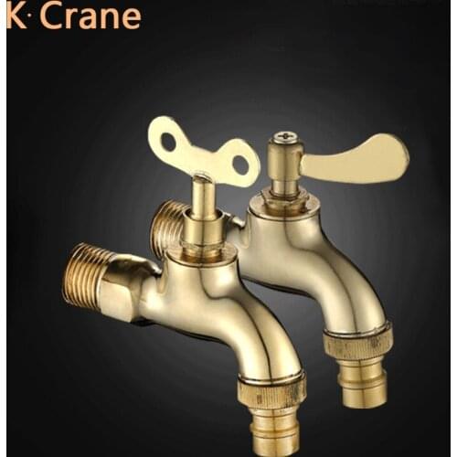 Gold Bibcock Bathroom Wall Mount Lock Faucet Washing Machine Copper Tap G 1/2 WC Outdoor Garden Mop Sink Faucet with Key Kraan