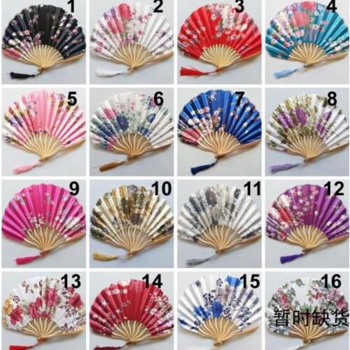 150 pcs Personalized/Customized Bamboo 100% Polyester Flower Blossoms Wedding Chinese Japanese Folding Fan With tassel SN709