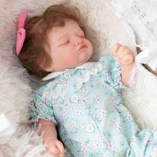 19 Inch Silicone Baby Cute Dolls Blue Dress Pink Bow Silicone Birthday Gift 49cm Soft Baby Realistic Toys Girls Full Body V7M8