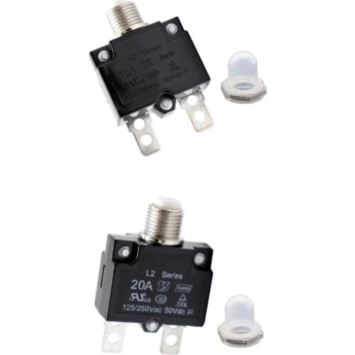 2PCS 15/20 Amp Thermal Circuit Breaker with Quick Connect Terminal and Transparent Waterproof Button Cover