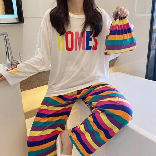 2Pcs/set Womens Pajamas Set Casual Loose Lady Girl Home Suit Female Pyajams Sets 2020 Autumn Spring
