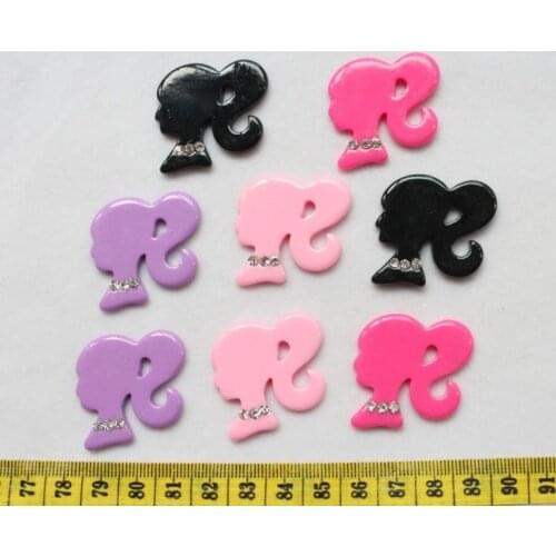 20 pcs big Ponytail Girl shiny resin cabochon with rhinestones mixed colors 30mm wholesale