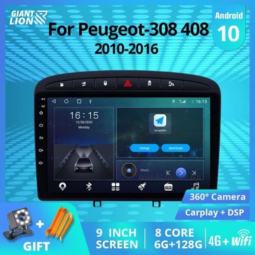 2DIN Android 10.0 Car Radio For Peugeot-308 408 2010-2016 Car Multimedia Player GPS Navigation Stereo Receiver DSP Car Video IGO