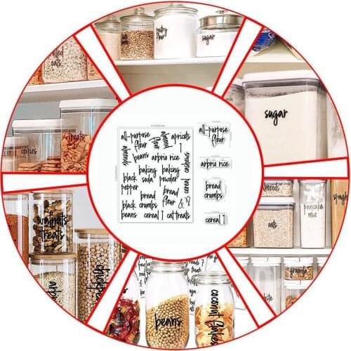8 Sheets Pantry Label Sticker For Containers Preprinted Label Stickers Kitchen Self-Adhesive Food Transparent Waterproof St F3J3