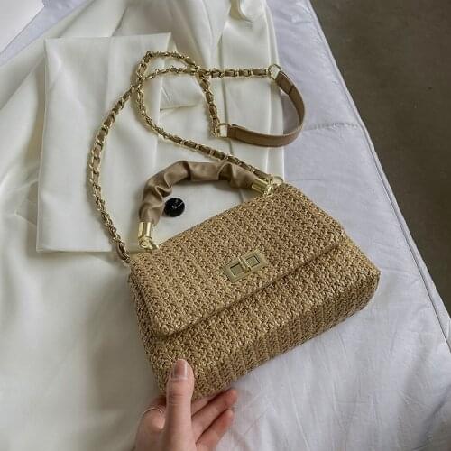 Aaby Fashion Straw Crossbody Bag For Women 2021 Summer Solid Shoulder Messenger Bag Lady Chain Travel Small With Lock Handbag