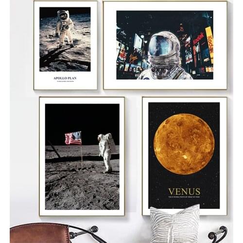 Abstract Nordic Earth Poster Planet Astronauts Canvas Painting Wall Art Color Space Pictures For Kids' Room Decor Wall Prints