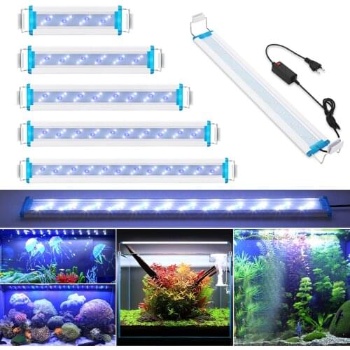 AC90-260V Blue White LED Super Slim Lamp Fish Tank Plant Grow Landscaping Extensible Waterproof Clip Light Aquarium Accessories