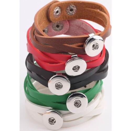Free ship 10pcs/lot mix 5colors braided woven leather snap button Bracelet with 18mm metal button charm fit ginger snap jewelry