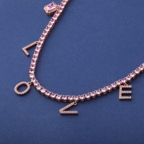 Freewear bling Custom Initial Letter hip hop women jewelry cz tennis chain with cz butterfly charm silver color choker necklaces