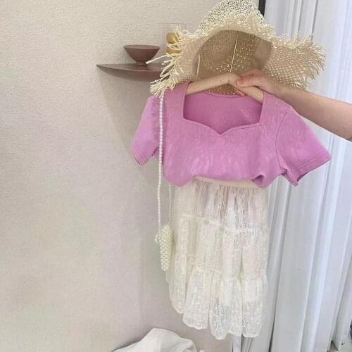 Baby Girl Clothing Sets 2020 Summer New Toddler Girls Cute Short Sleeve T Shirt+mesh Skirts 2pcs Sets Kids Lovely Lace Sets 2-7Y