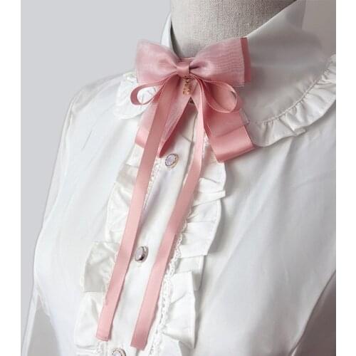 Korean Sweet Long Ribbon Bowtie Brooch Bow Tie Ribbon Ties Necktie College Uniform Shirt Blouse Collar Pin Student Accessories