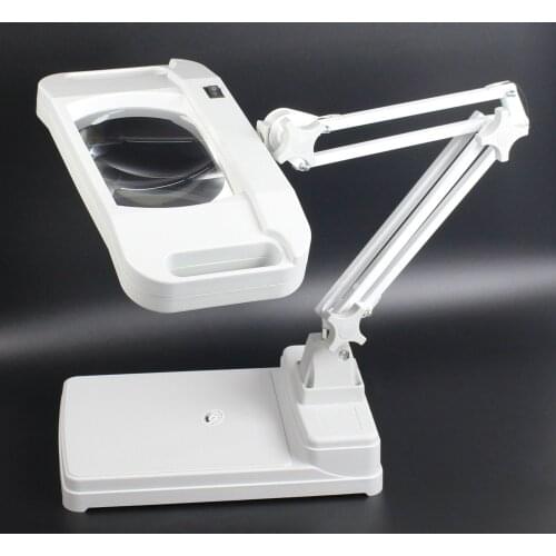 High definition square magnifying glass 5X 10X table lamp magnifier with lamp folding magnifying glass