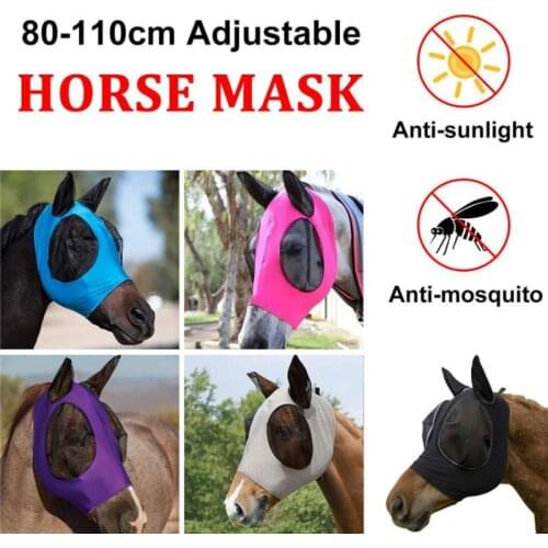 Summer Anti-Fly Mosquito Mesh Equine Mask Horse Head Cover Stretch Bug Donkey Eye Mesh Mask with Covered Ears