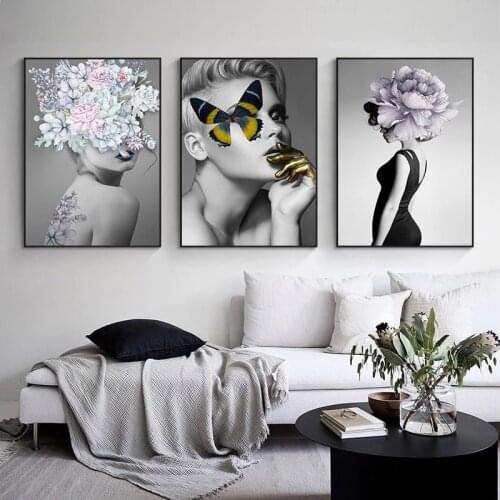 Fashion Butterfly Flower Sexy Girl Posters and Prints Nordic Wall Art Abstract Canvas Paintings Pictures Living Room Decoration