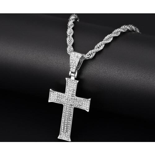 Men Cross Necklace Hip Hop Cross Pendant Necklace With 4mm Zircon Tennis Chain Iced Out Bling Necklaces Men HipHop Jewelry
