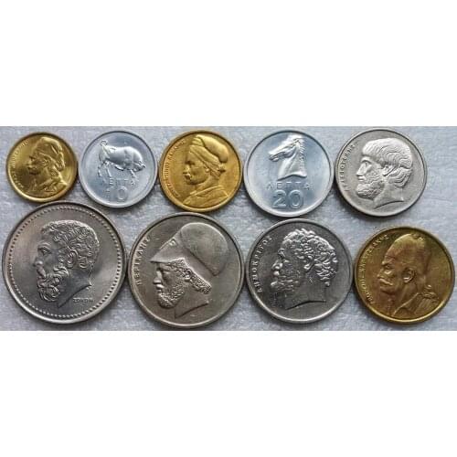 Set 9 Pcs Greece 1976-1992 10 Repta-50 Drachma Copper-nickel Coin 100% Real Original Coins Genuine Collection Coins Unc