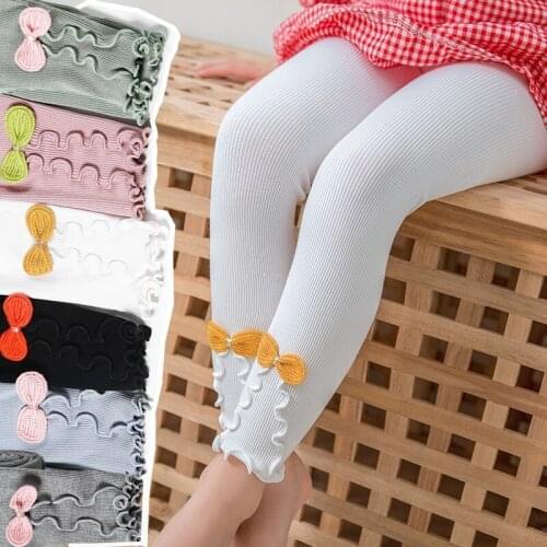 New Spring and Autumn Baby Girls Leggings Girl Casual Pants Children Pants for Girl Solid Color Bowknot Leggings 1-10T