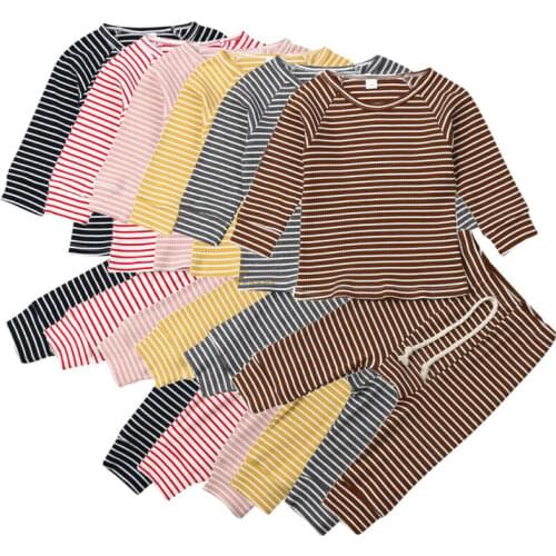 New Casual Kid Baby Boy Girl Top T-shirt Clothes Striped Pants Outfit Set