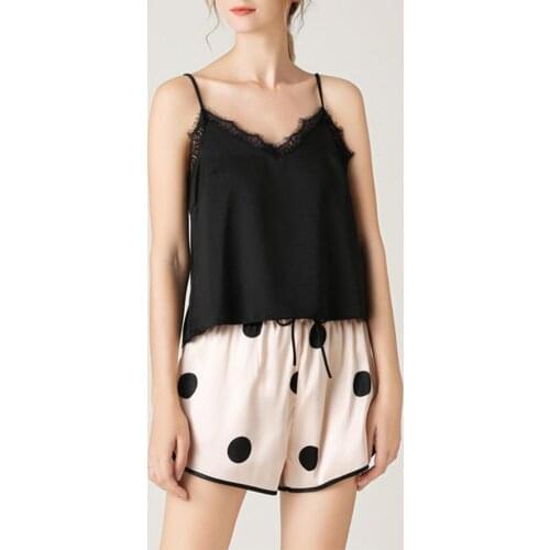 Sexy Women Lace Brim V Neck Spaghetti Strap Camisole Top Shorts Set Sleepwear Pajama 2 Pcs Short Pants Female Sleepwear 2020